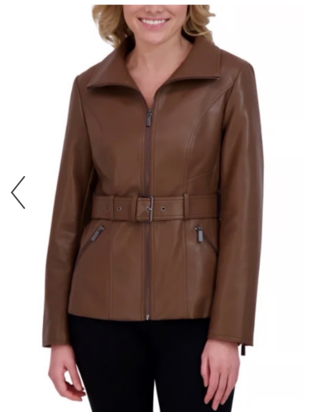Kenneth Cole Women's Brown Belted Leather Jacket